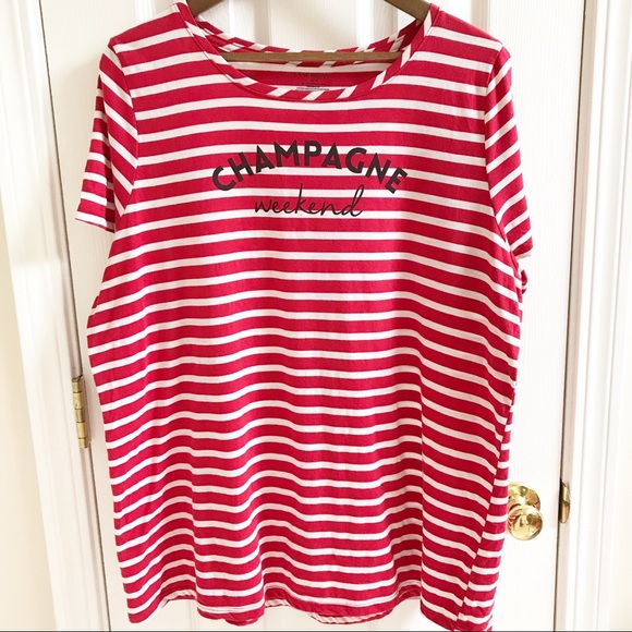 LANE BRYANT Champagne Weekend Red Striped Tee - Picture 1 of 3
